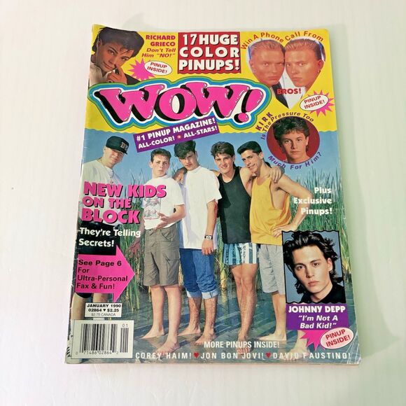 WOW! Magazine January 1990 Vol 3 No 1 NKOTB Johnny Depp Richard Grieco - Picture 1 of 3